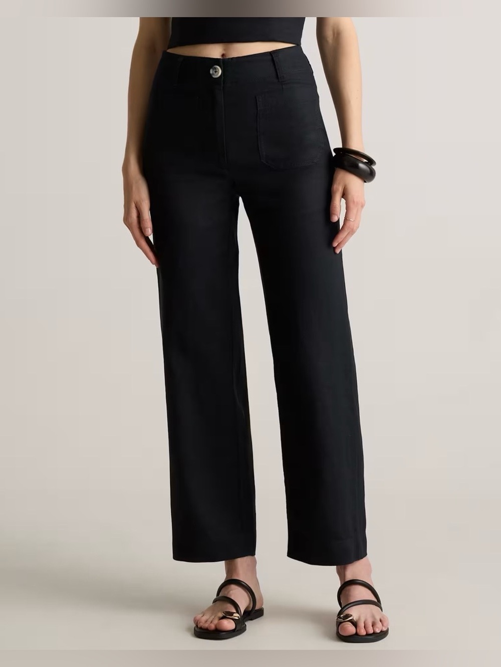 Quince 100% European Linen Patch Pocket Wide Leg Pants size 6 Black Minimal